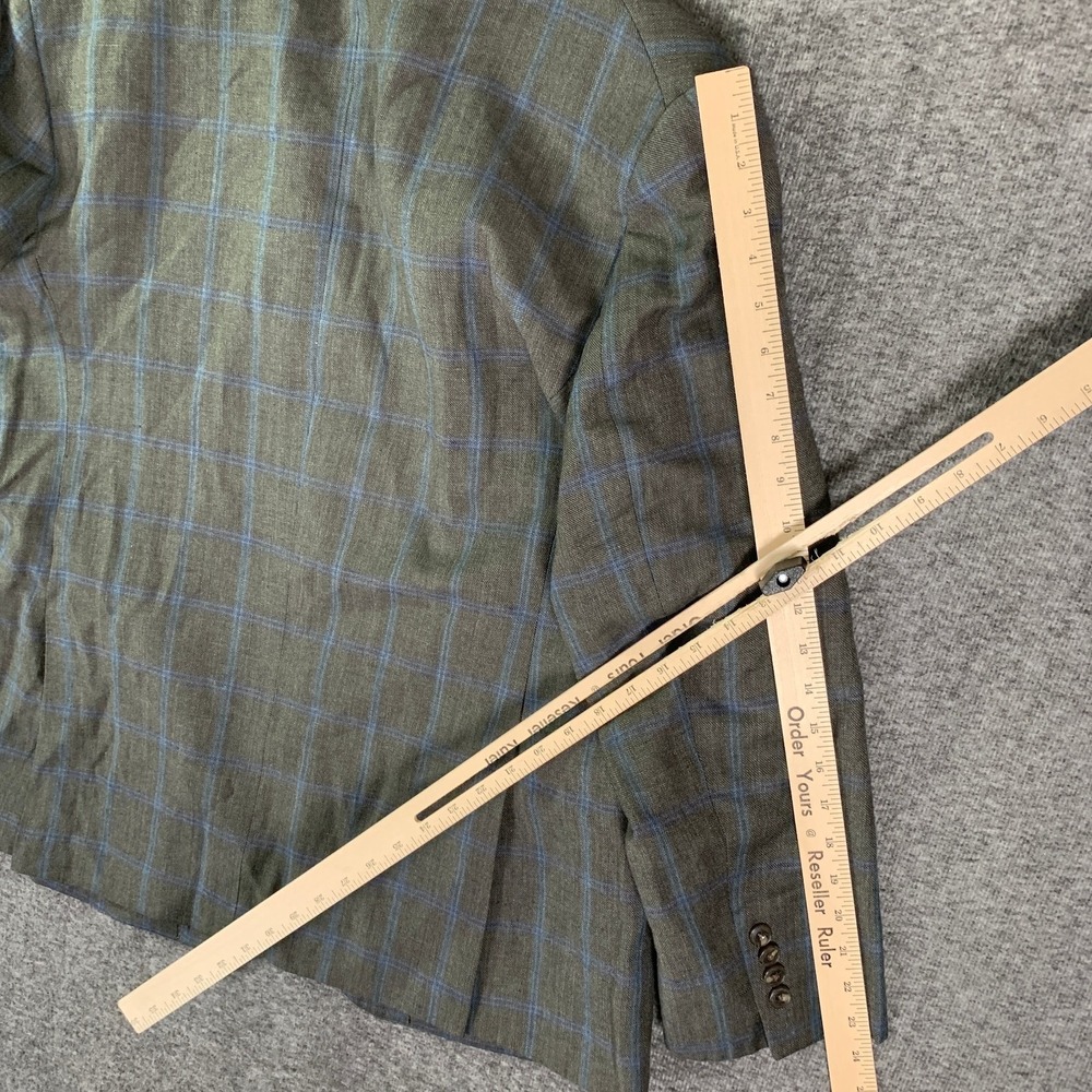 Jos A Bank Blazer Men 46R Slim Linen Green Windowpane Brrr Comfort Sport Coat - Picture 13 of 16